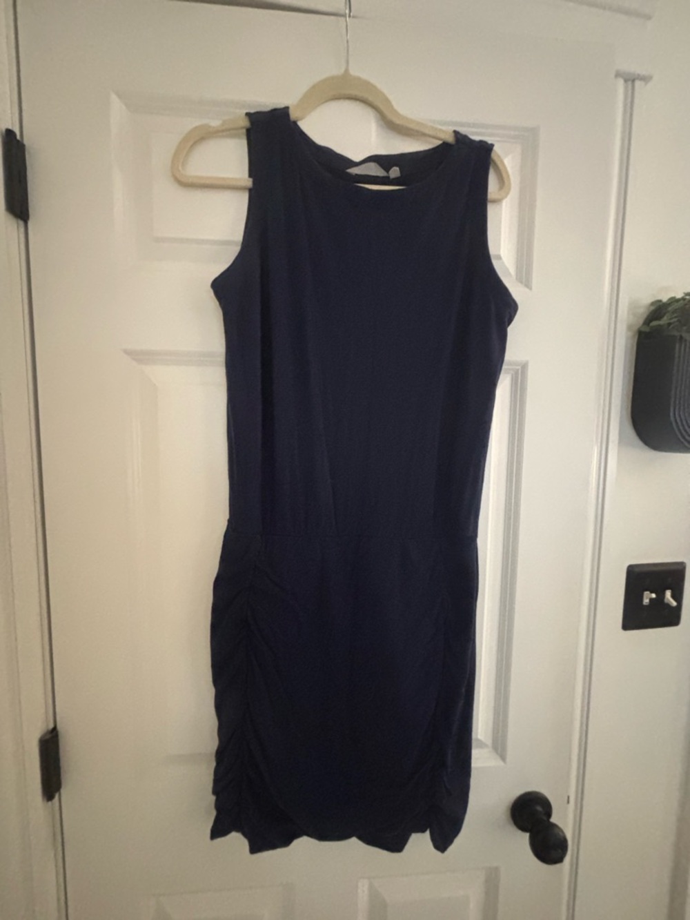 Athleta Navy Sleeveless Midi Dress with Side Ruching